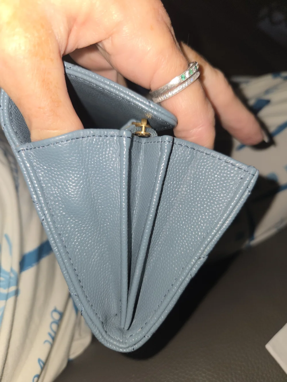 Chanel Quilted Caviar Leather Long Wallet in Light Slate Blue
